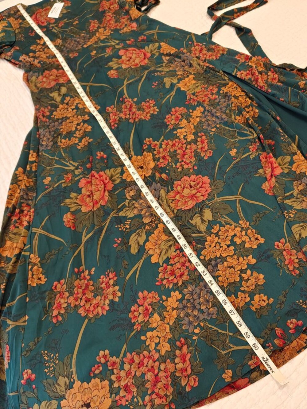Baltic Born Agnes Satin Maxi Dress Womens 1XL Dark Green Floral Slit Tie NEW - Picture 15 of 15